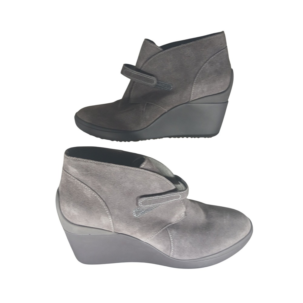 Tsubo Grey Suede Wedge Ankle Boots Womens 8.5 Grey Booties‎ 1004465-CHRC